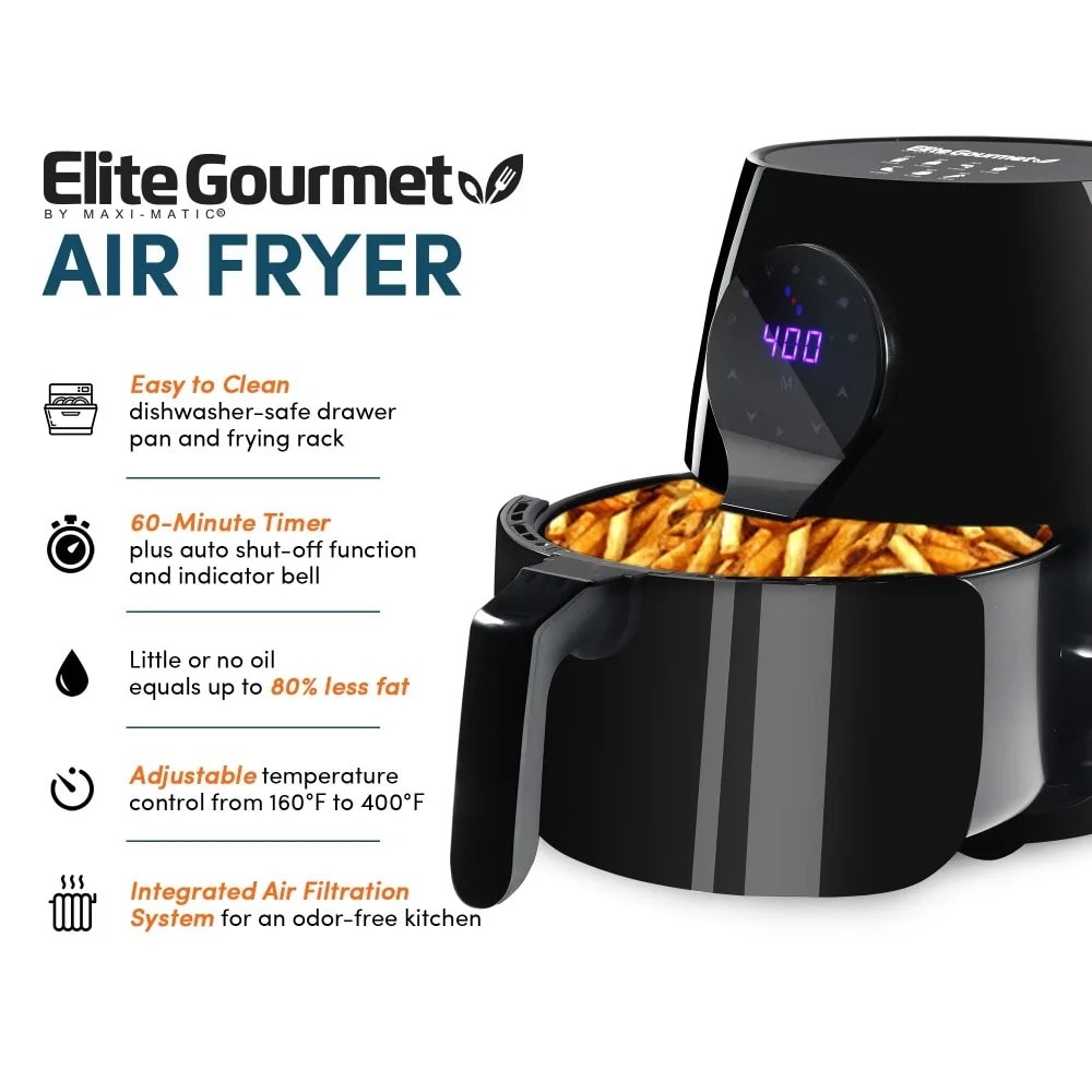 2023 Elite Gourmet 5.3 Qt. Air Fryer (Black)